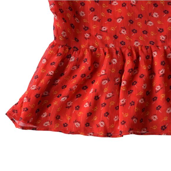 Madewell Red Floral Ruffle Peplum Top, Size 8 - Picture 7 of 7